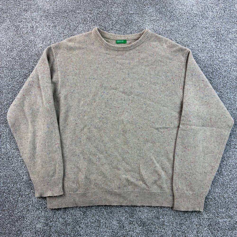 Vintage United Colors of Benetton Sweater Mens XL Beige Fleck Wool Blend Italy